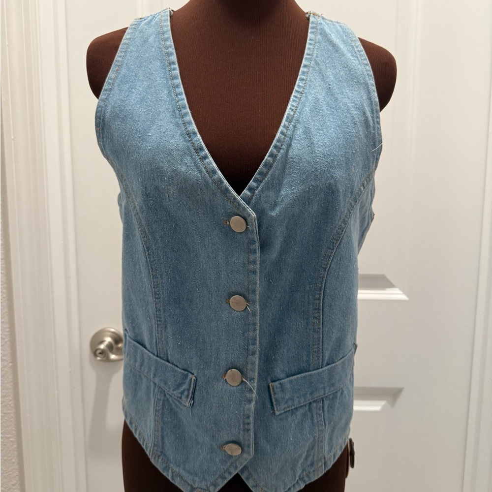 Vintage 100% cotton denim Button-Up Vest medium Ultra Pink makes clothes for fun